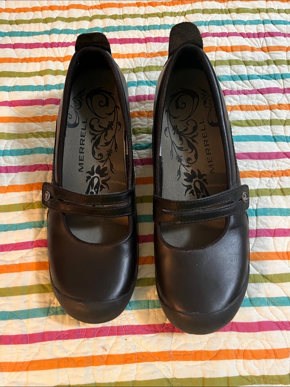 Ladies size 9, Merrell Mary Janes with a low heel.